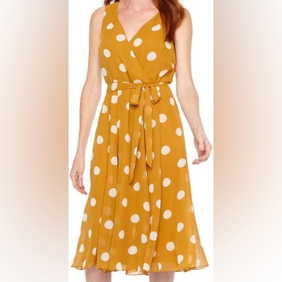 Liz Claiborne Dresses & Skirts - Liz Claiborne Mustard & White Polka Dot Dress